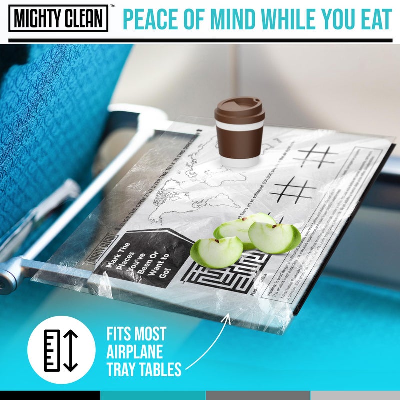 Mighty Clean 15 Disposable Travel Tray Protectors by Mighty Clean │ Airplane Travel Essentials for Toddler, Kids, and Adults │ Must Have for Flying │ Provides a Clean Surface and Entertainment │ 15 Pack - Image 3
